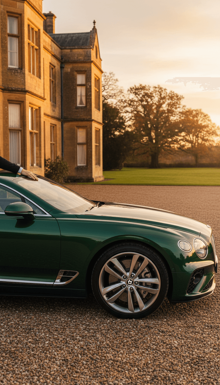 Bentley Continental GT V8 parked in front of a country estate.