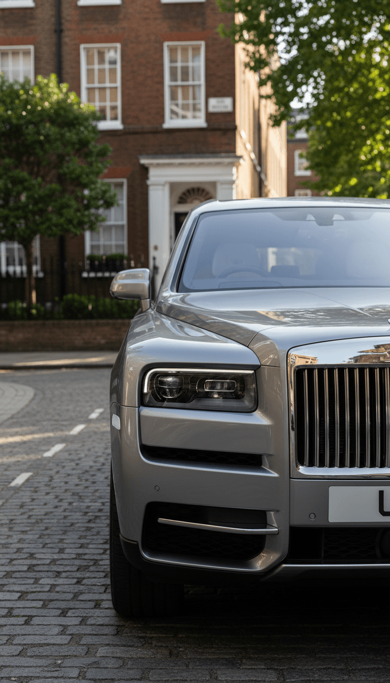 Rolls-Royce Cullinan parked outside a townhouse in Mayfair.